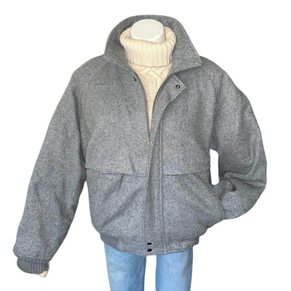 v i n t a g e :: Wool Warm Padded Lined Tweed Bomber Jacket - Picture 12 of 15
